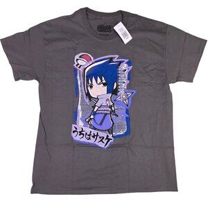 Naruto Anime Modern Decoupage Sasuke Uchiha Chibi Gray Graphic Tee T-Shirt Men L
